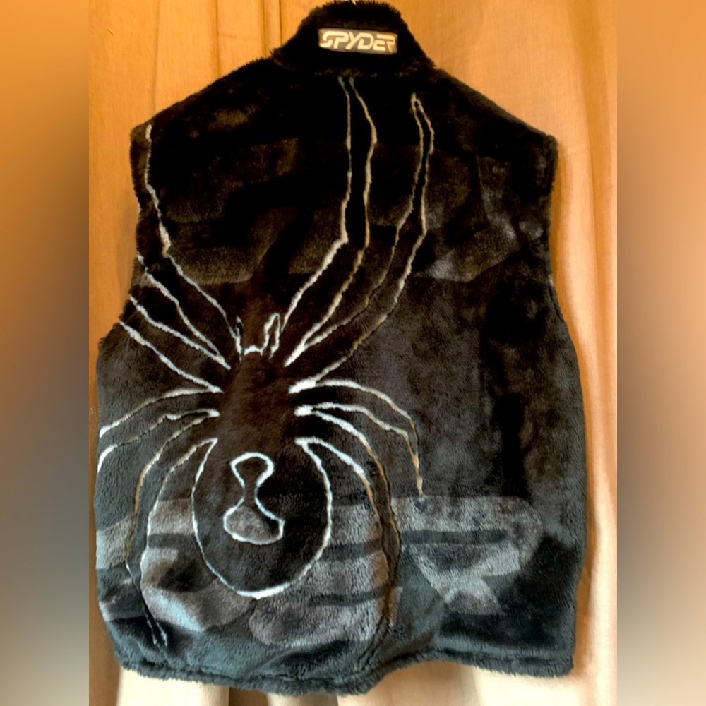 Spyder RARE Reversible Fur Vest Men's XL Black Spider Spellout Jacket Coat Snow